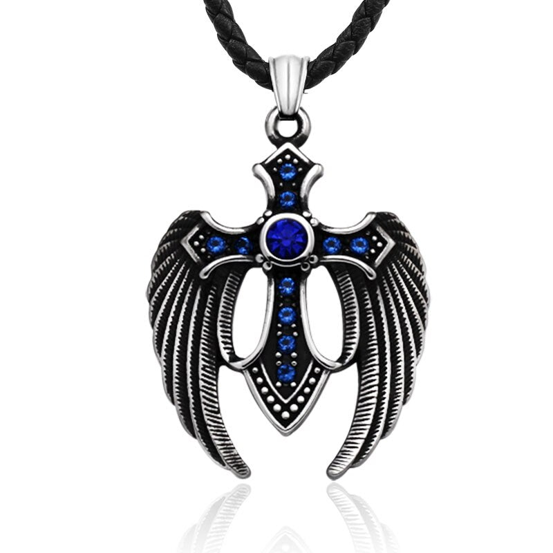 Steel soldier Stainless Steel Wing Cross Stone Pendant For Man Vintage Jewelry trendy accessory
