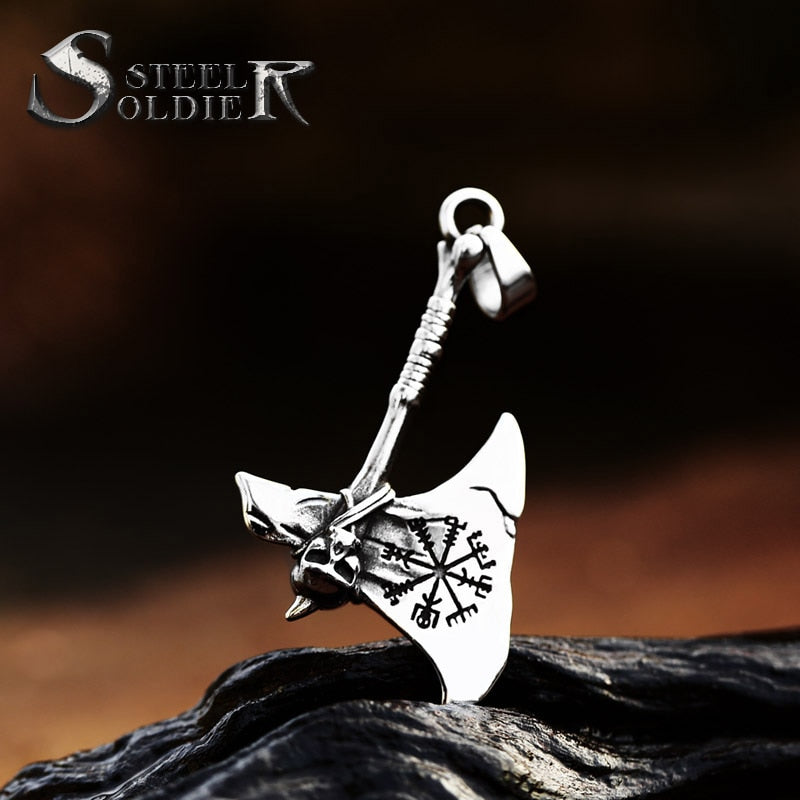 Steel soldier Viking axe Warhammer unique stainless steel necklace pendant Nordic Europe talisman man jewelry Skandinaviska