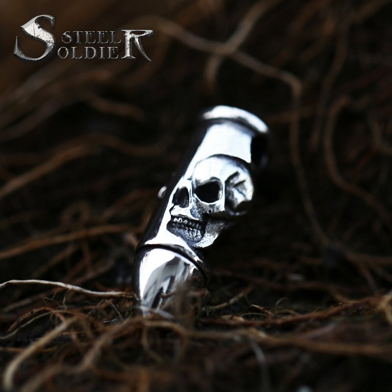 Steel soldier designer Bullet skull creative weapon memorial  Necklace necklace punk rock biker Stainless Steel jewelry