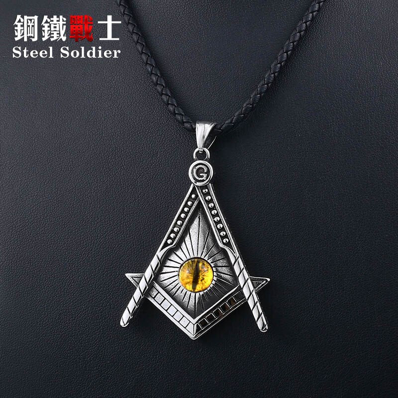 Steel soldier free Mason pendant necklace yellow eye stainless steel punk illuminati men biker chain Gothic jewelry