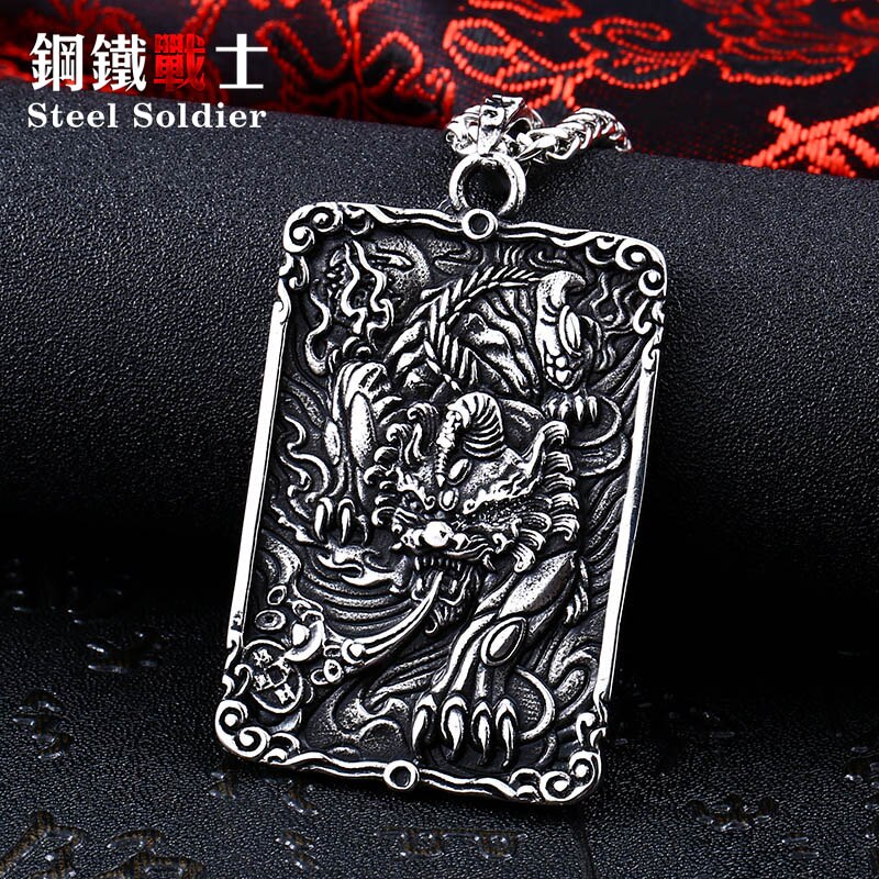 Steel soldier helmet 2022 Chinese beast lucky pendant necklace Kylin fortune stainless steel Jewelry for man