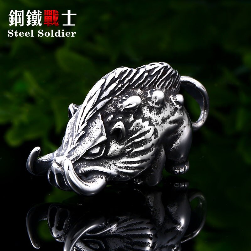 Steel soldier wild boar choker stainless steel 3D detail men punk necklace pendant accessories jewelry