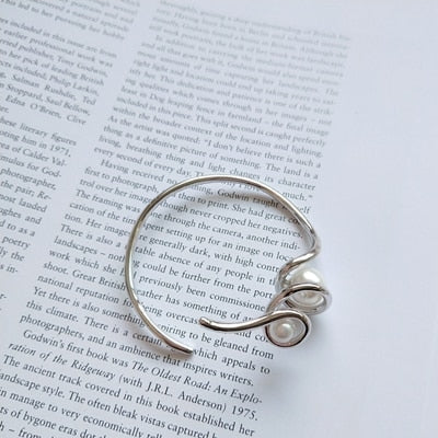 Sterling 925 silver distortion pearl bangles fashion trendy design curve bangles for women free wild charms jewelry holid gift