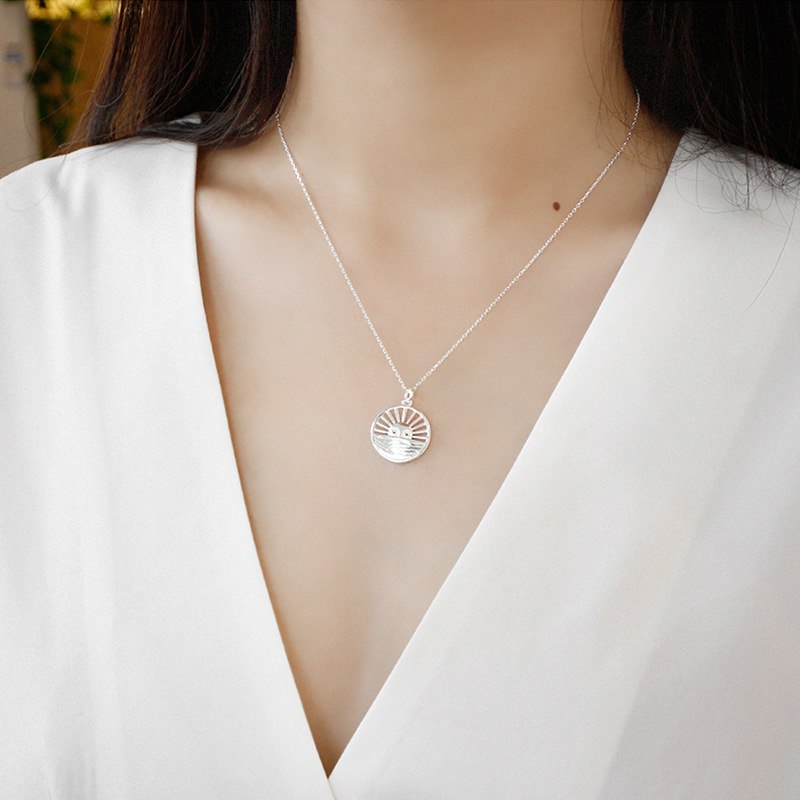 Sterling 925 silver funny sun smiley face pendant necklace gold round card openwork smiley necklace for women for women jewelry