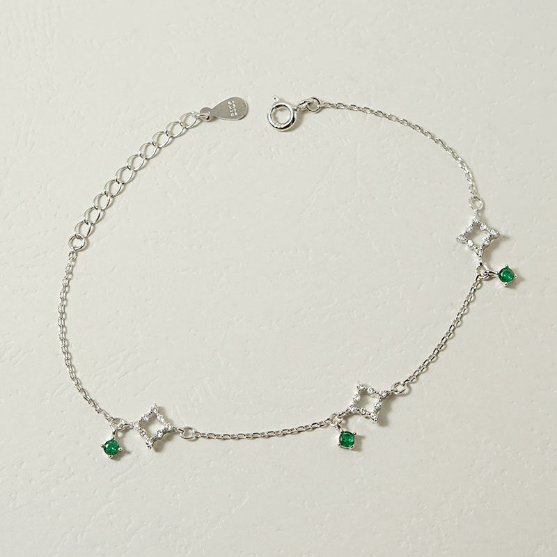 Sterling 925 silver green zircon bracelets rose gold openwork square green zircon silver bracelets for women jewelry for charm