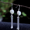 Sterling 925 silver jasper jade earrings green white handmade tassel natural China jade drop earrings for women jewelry charms
