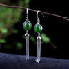 Sterling 925 silver jasper jade earrings green white handmade tassel natural China jade drop earrings for women jewelry charms