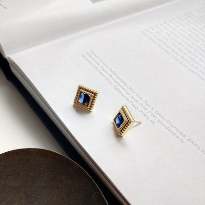Sterling 925 silver square zircon stud earrings gold fashion unique shape personality square earrings for women zircon jewelry
