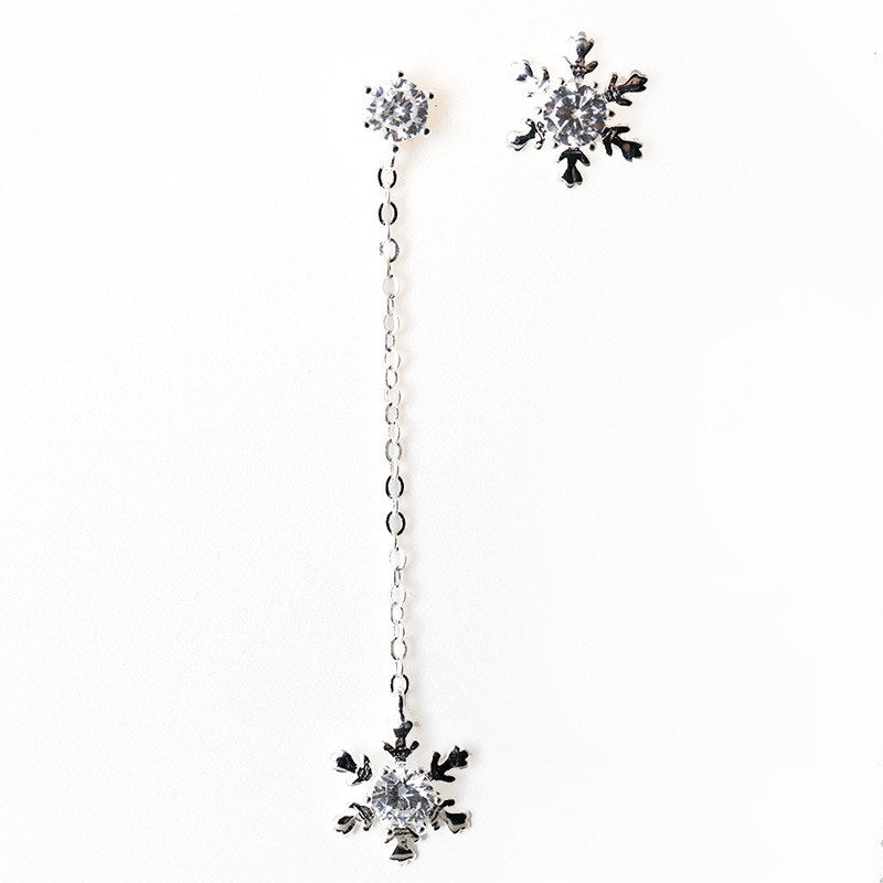 Sterling 925 silver zircon asymmetric snowflake earrings simple elegant trendy design stud earrings for women fashion jewelry