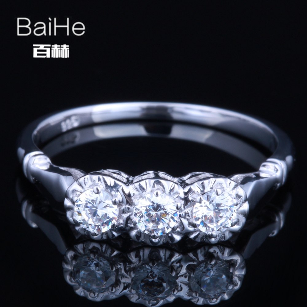 Sterling Silver 925 0.36CT Certified 100% Genuine AAA Graded Cubic Zirconia Flawless Engagement Women Vintage Fine Jewelry Ring