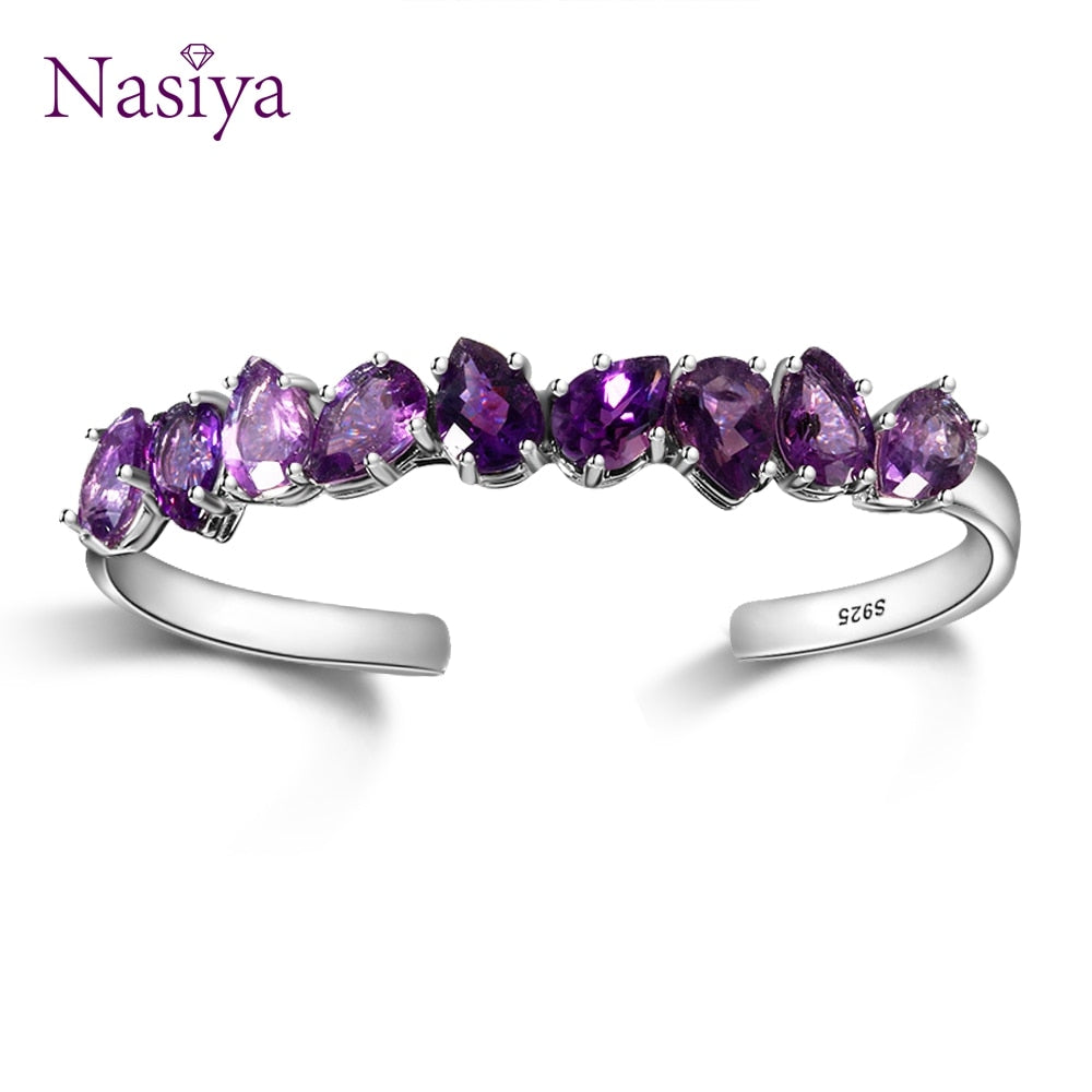 Sterling Silver 925 Bangle For Women Fine Jewelry Bracelet Purple WaterDrop Pear Amethyst Wedding Valentine d gift