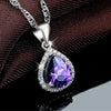 Sterling Silver 925 Pendant Necklace For Women Fine Jewelry Purple Amethyst Flower Waterdrop For Wedding Engagement Party