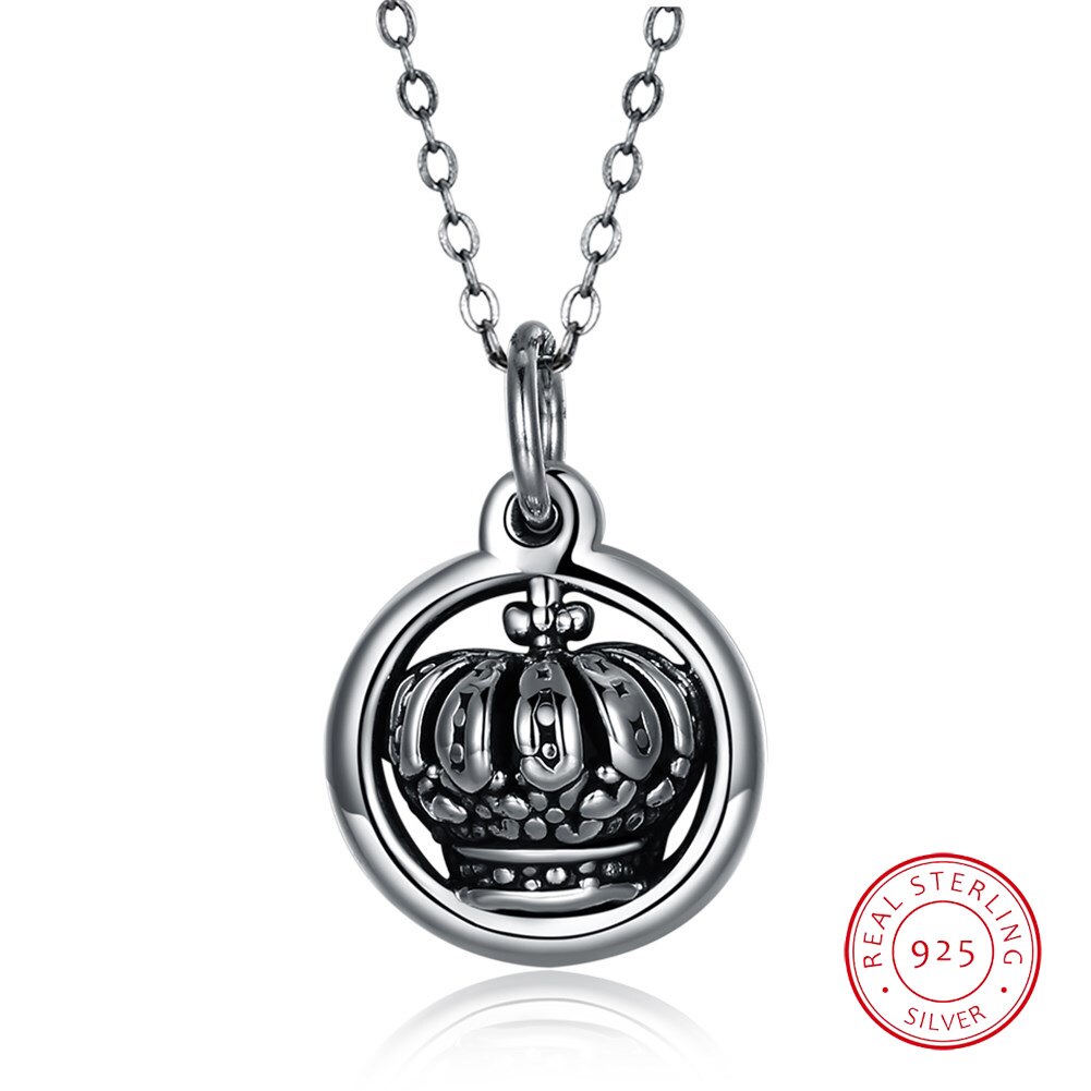 Sterling Silver 925 Vintage Crown Pendant Necklace Jewelry for Women Valentine's Day Anniversary Gift Fine Jewelry