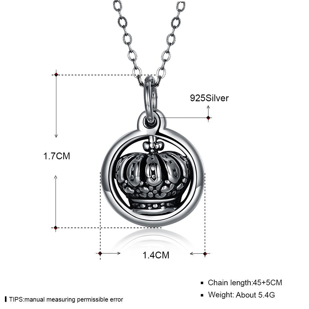 Sterling Silver 925 Vintage Crown Pendant Necklace Jewelry for Women Valentine&#39;s Day Anniversary Gift Fine Jewelry