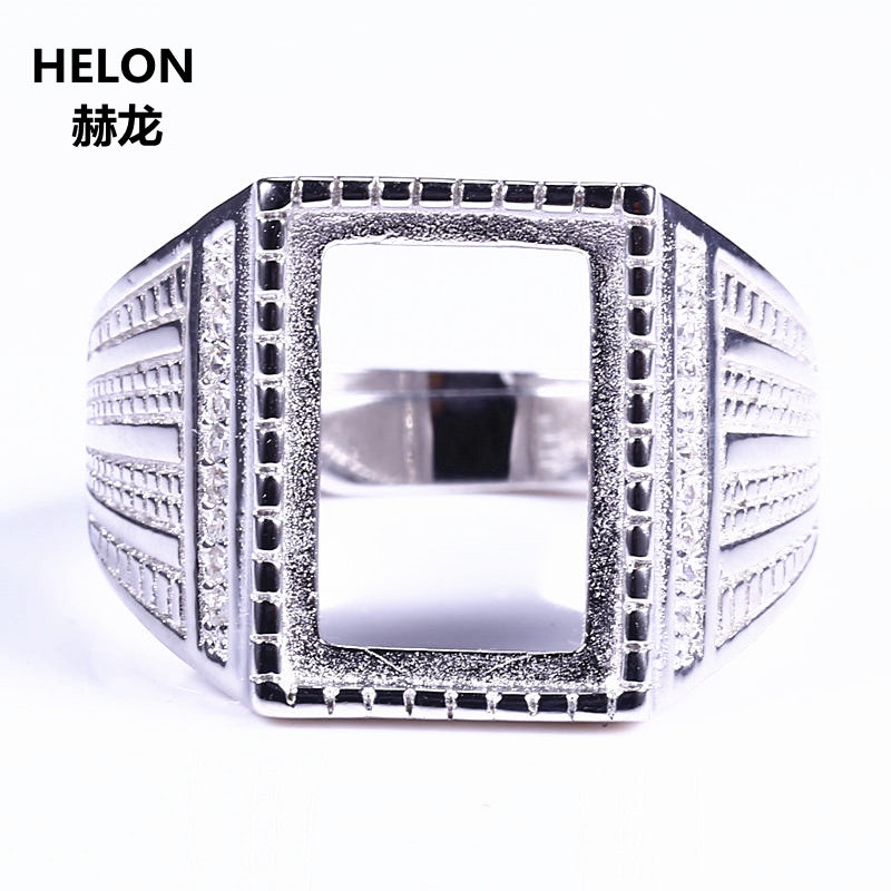 Sterling Silver 925 White Gold Color Engagement Wedding Semi Mount Ring Princess Cabochon 10x14mm Amber Agate Turquoise Setting