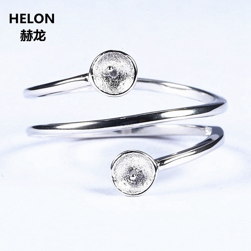 Sterling Silver 925 White Gold Color Women Engagement Wedding Party Ring 5mm6mm7mm Pearl or Round Bead Semi Mount Adjustable