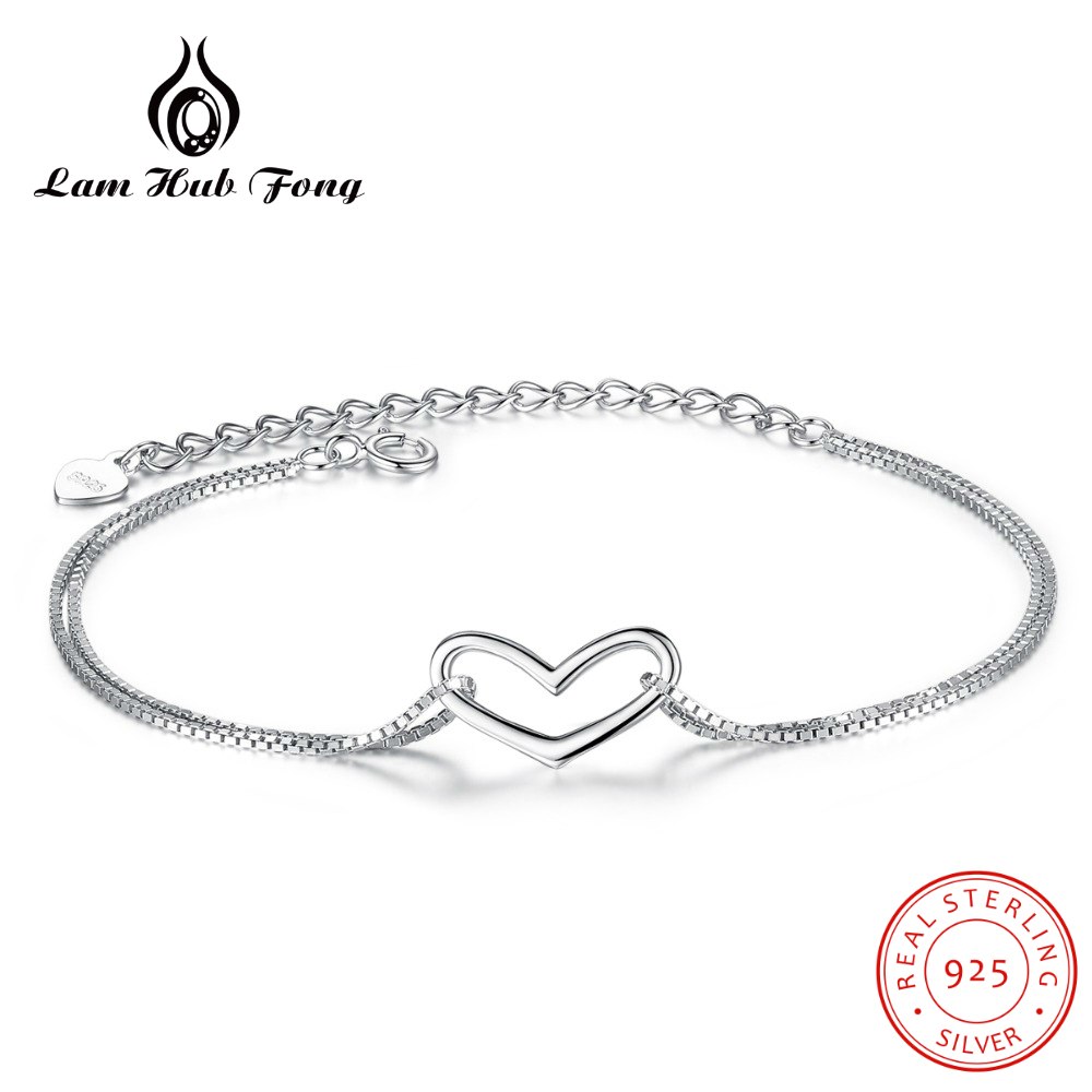 Sterling Silver Bracelets & bangles for Women Heart Love Charm Bracelet Simple Style Girl Gift Jewelry Delicate Chain