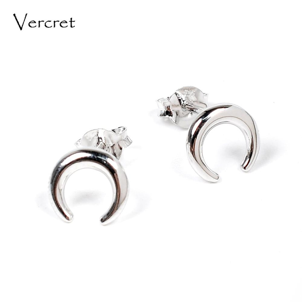 Sterling Silver Horn Stud Earrings Tiny Cartilage Earrings For Women 8mm Silver Stud Earrings