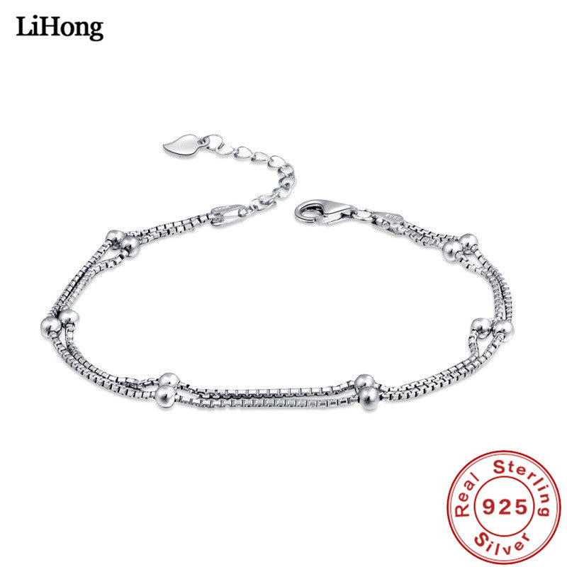 Sterling Silver Jewelry 925 Sterling Silver Bracelet Double Box Chain Bead Bracelet Women Fashion Jewelry Wholesale