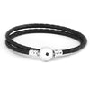 Sterling-Silver-Jewelry Round Clasp Black Leather Bracelets Bangles Female Charms Bracelets For Women Silver 925 Jewelry
