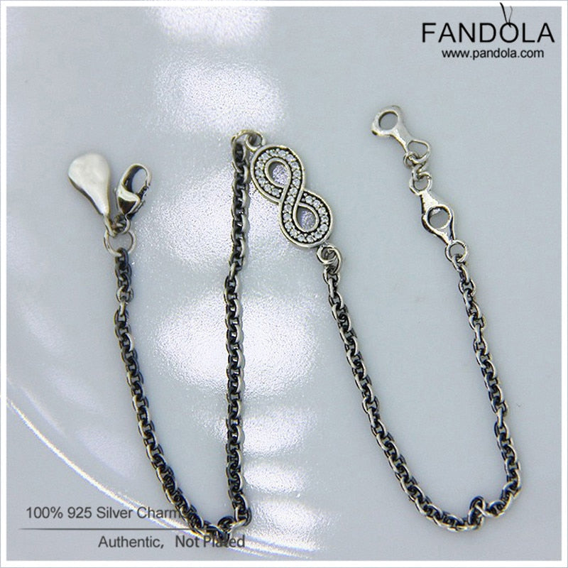 Sterling-Silver-Jewelry Symb of Infinity Bracelet Female With Clear CZ Vintage Chain Bracelets For Women Silver 925 Jewelry
