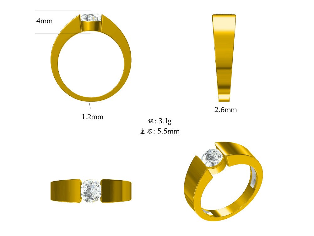 Sterling silver 925 Round 5.5mm round cut semi mount Trendy Fine Jewelry ring setting