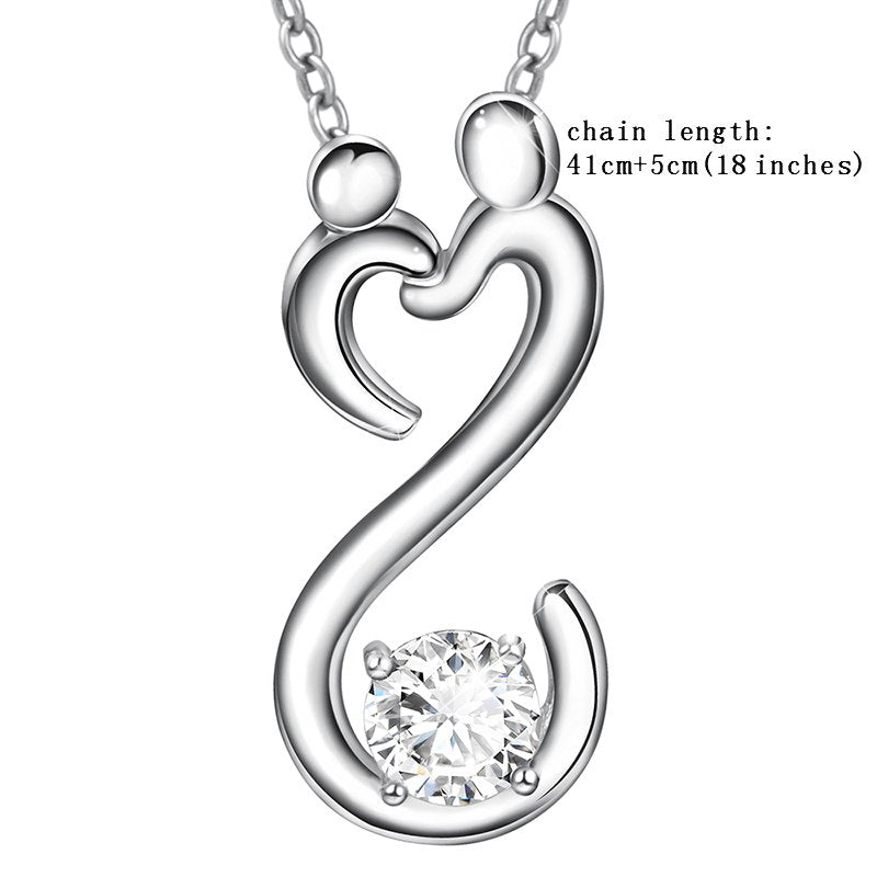 Sterling silver 925 trendy style mom&child pendant chain necklace with big Cubic Zirconia diy fine jewelry making gift for women