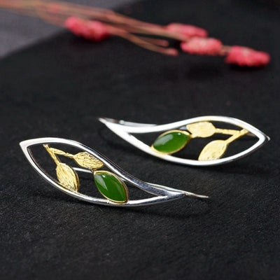 Sterling silver jasper leaves earrings 925 gold fashion wild summer natural jasper drop earrings for women jasper jewelry