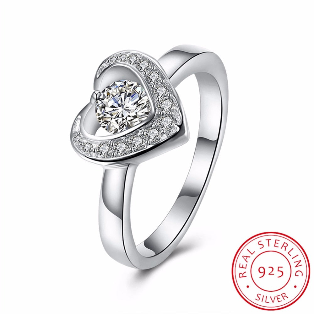 Sterling silver ring 10mm heart shape Cubic Zirconia love wedding band rings engagement rings fashion women jewelry bague femme