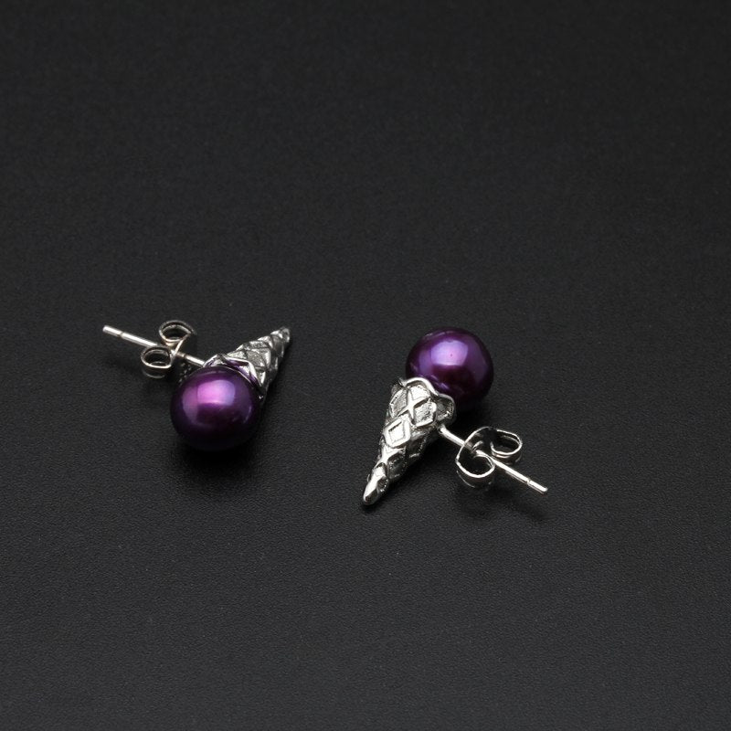 Sterling silver round pearl earrings for women,customized multi color pearl earrings for children christmas gift