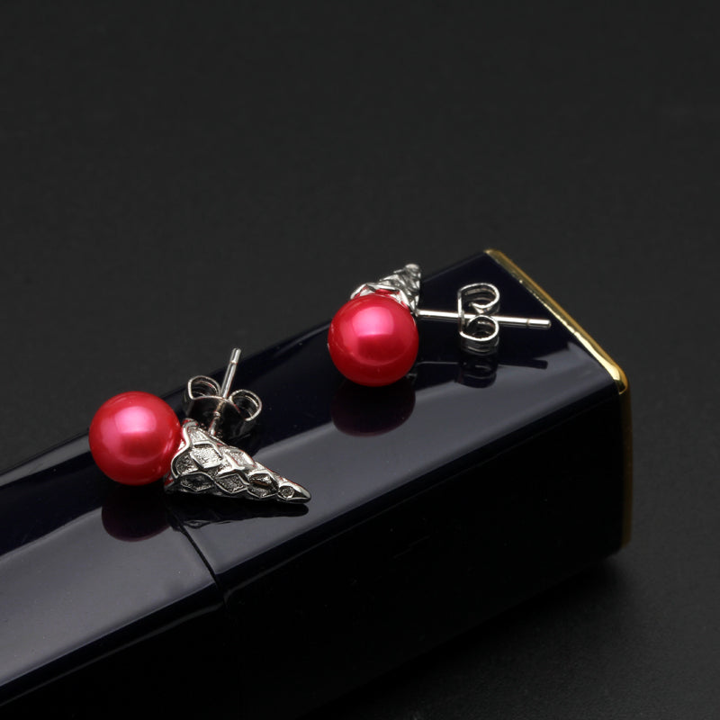 Sterling silver round pearl earrings for women,customized multi color pearl earrings for children christmas gift