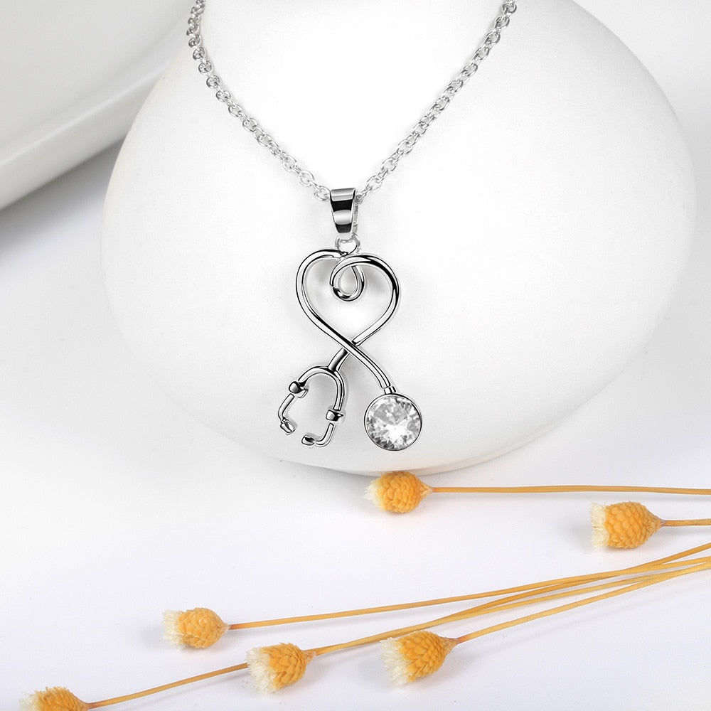 Stethoscope Heartbeat Silver-color Choker Necklace Women Love Heart Necklaces & Pendants Medical Nurse Doctor Lover JewelrGifts