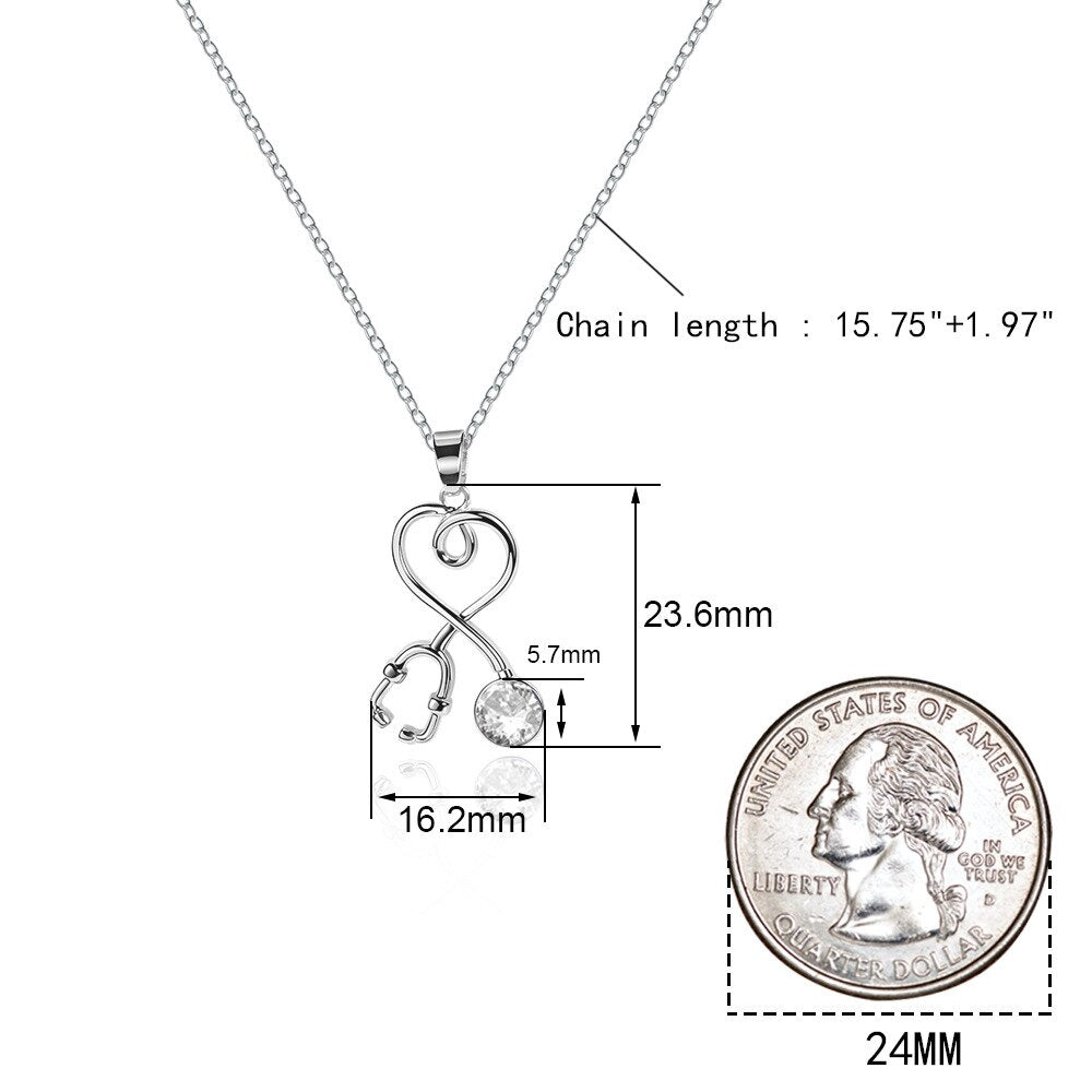 Stethoscope Heartbeat Silver-color Choker Necklace Women Love Heart Necklaces & Pendants Medical Nurse Doctor Lover JewelrGifts