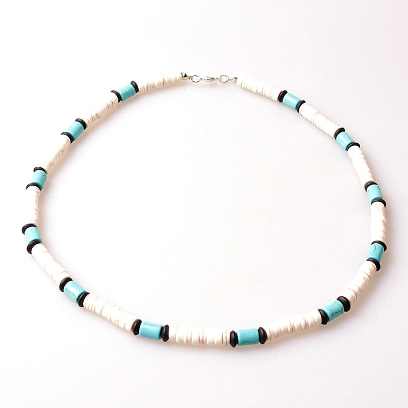 Stone Bead Surfer Necklace Made from white, Black and Blue Beads for men tribal jewelry