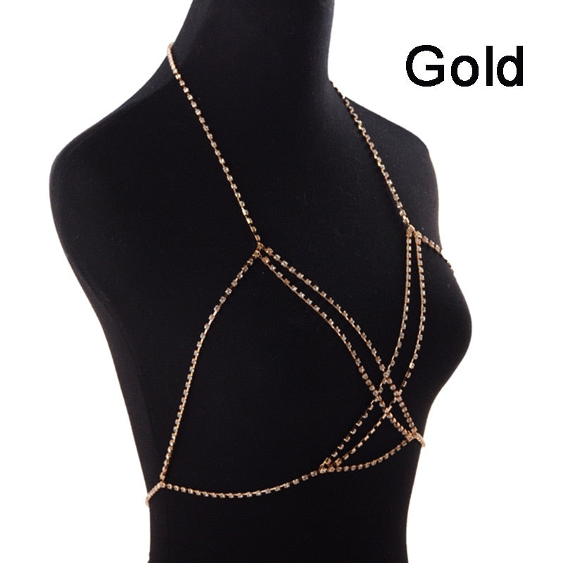 StoneFans 2020 Women Full Rhinestone Body Fashion Chain Necklace Jewelry Shiny Rhinestone Crystal Bra Body Charming Club Jewelry