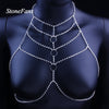 StoneFans Simple Circle Crystal Body Chain Sexy Breast Bra Harness Necklace Rhinestone Chest Chain Bra Body Jewelry for Women