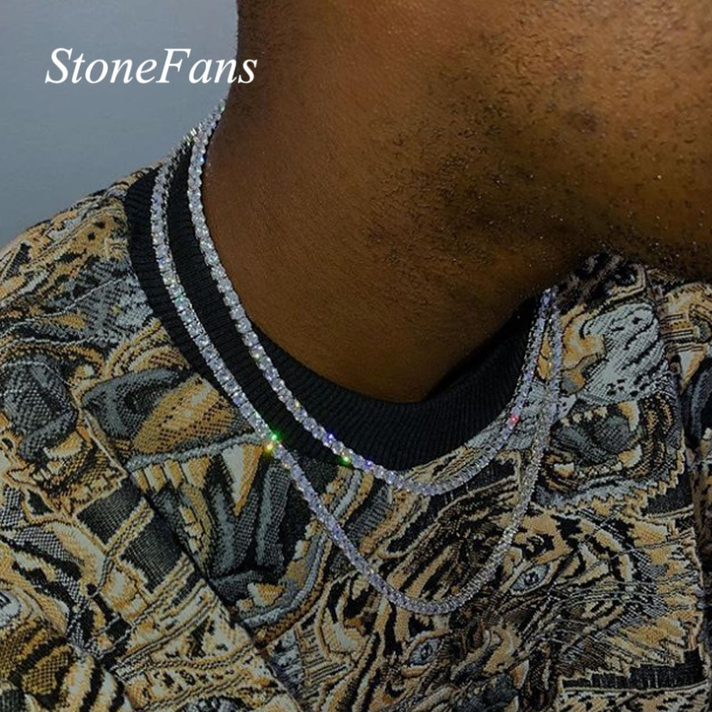 Stonefans 1 Row Rhinestone Men Hip Hop Necklace Rapper Choker Chain Puck Iced Out Tennis Chain Necklace Bling Crystal for Women