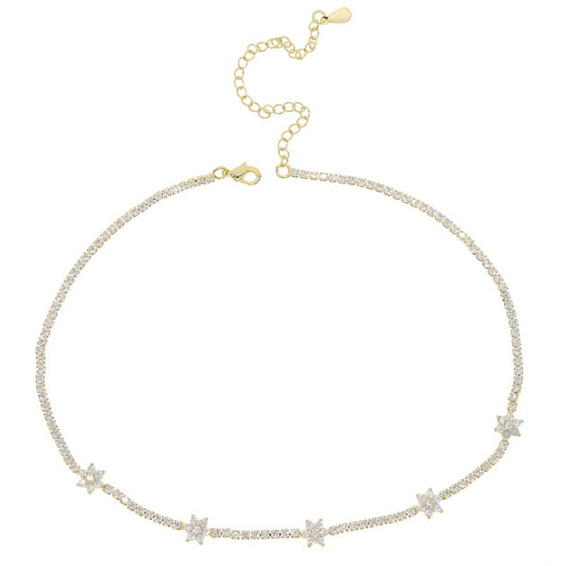 Stonefans  Flower Rhinestone Necklace Gold Chain for Women Statment Colorful Flower Necklace Choker Tennis Chain Jewelry