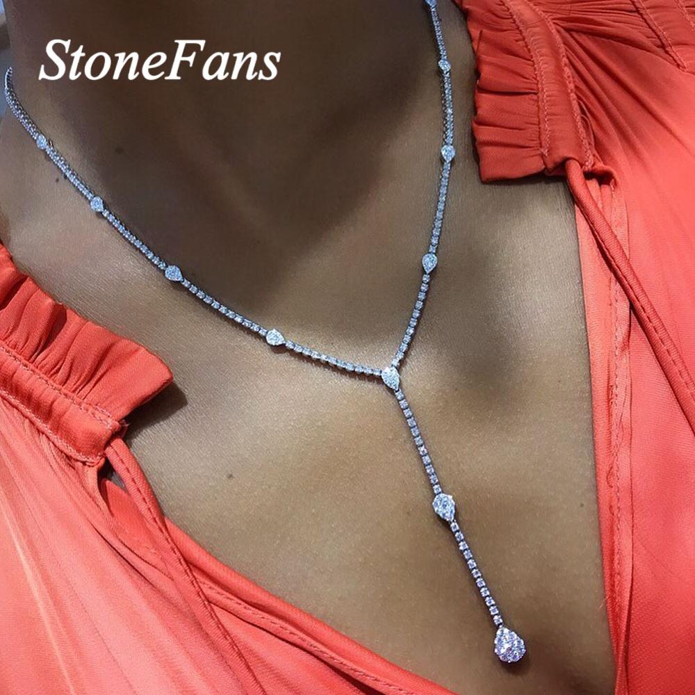 Stonefans Long Tassel Necklace Rhinestone Chain Choker for Women Statement Chunky Y Necklace Chain Crystal Jewelry
