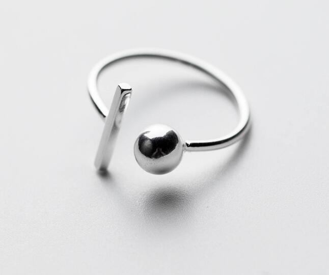 Straight Bar &Round Ball Geometric Ring Charm Gift 100% REAL.925 Sterling Silver fINE jEWELRY GTLJ1308