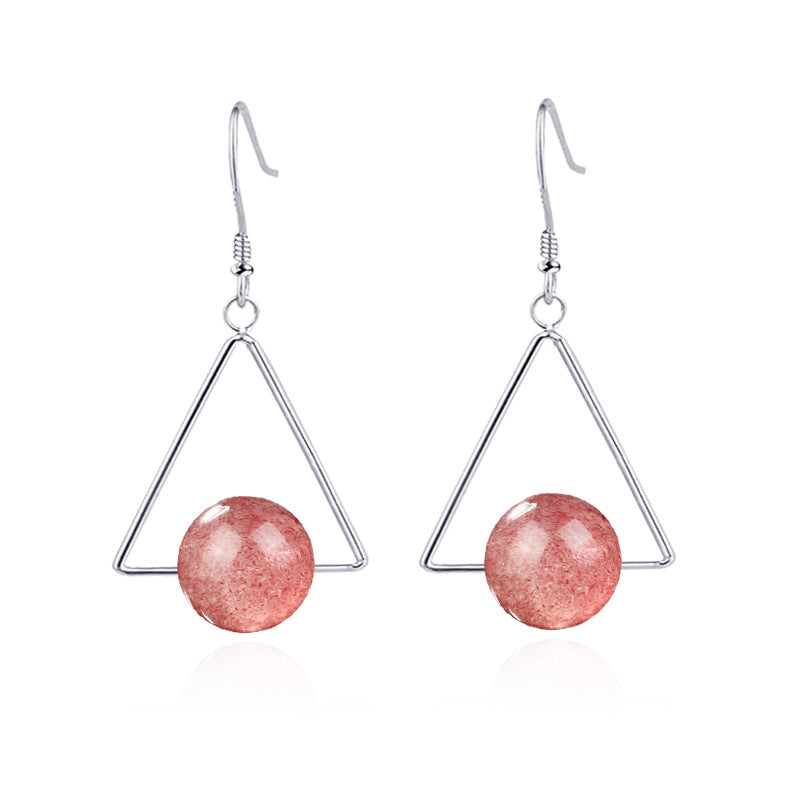 Strawberry Crystal Earrings 925 Sterling Silver Natural Crystal Moonstone Jade Drop Earrings Fashion All Match Jewelry for Women