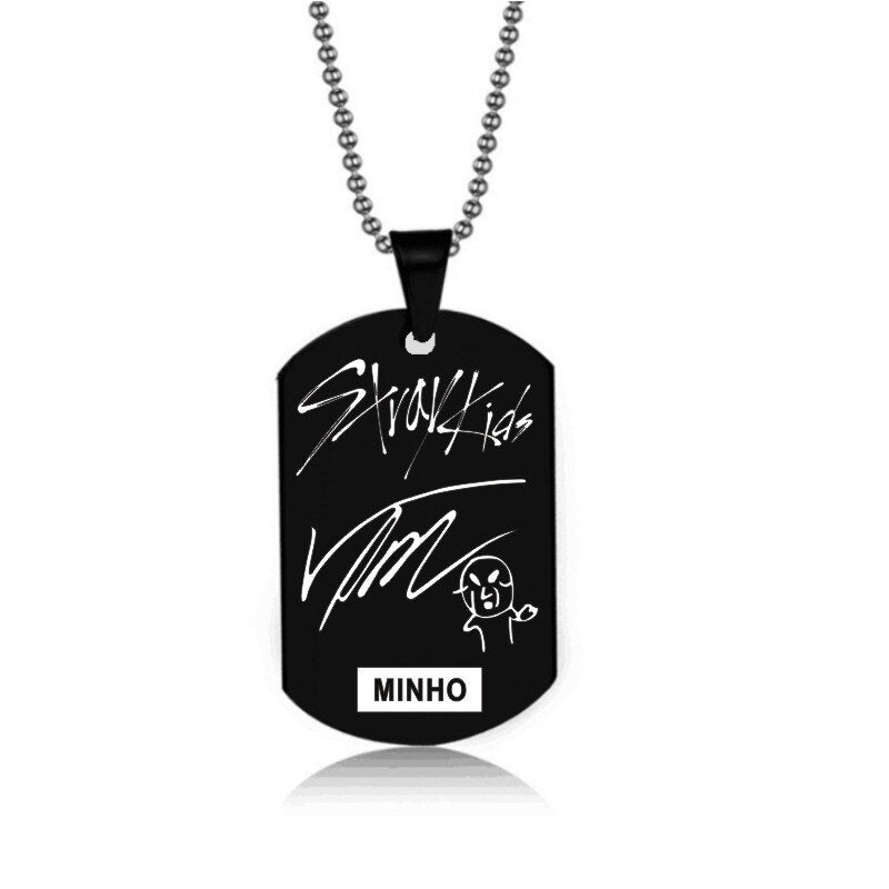 Stray Kids Signature Pendant Birthday Name Stainless Steel Pendant Necklace Black Metal Tag Necklaces for Women Men Jewelry