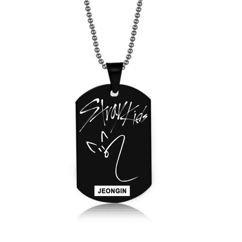 Stray Kids Signature Pendant Birthday Name Stainless Steel Pendant Necklace Black Metal Tag Necklaces for Women Men Jewelry