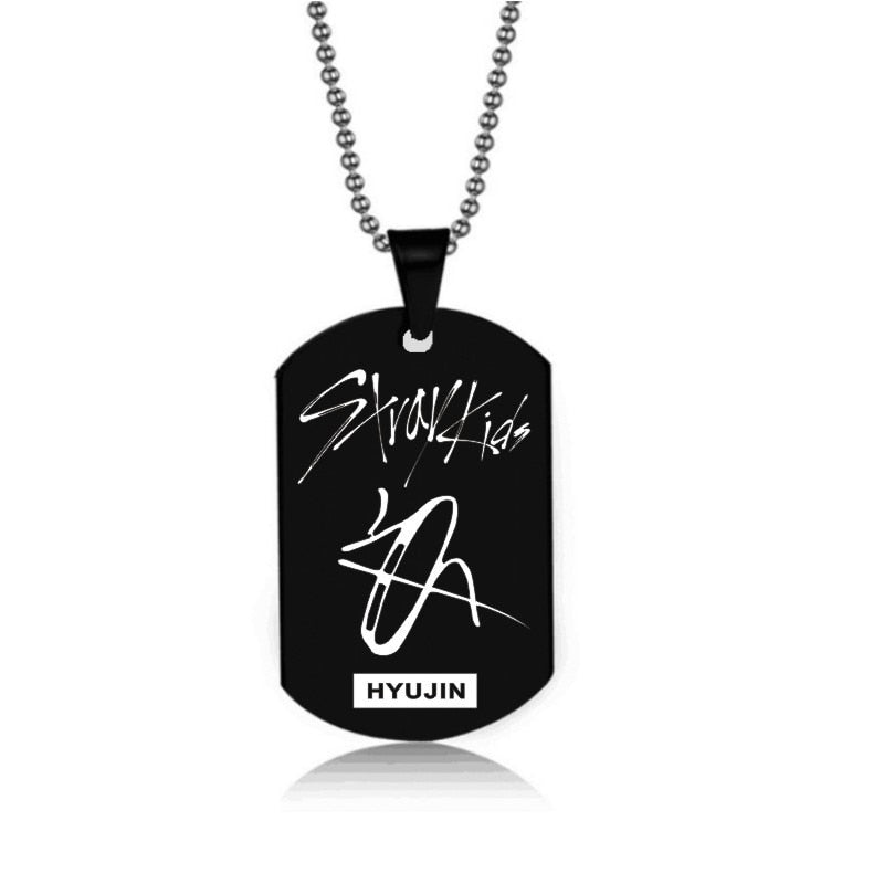 Stray Kids Signature Pendant Birthday Name Stainless Steel Pendant Necklace Black Metal Tag Necklaces for Women Men Jewelry