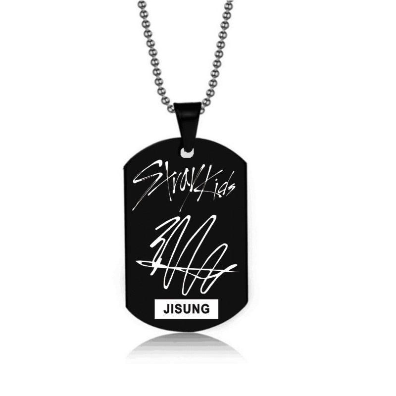 Stray Kids Signature Pendant Birthday Name Stainless Steel Pendant Necklace Black Metal Tag Necklaces for Women Men Jewelry