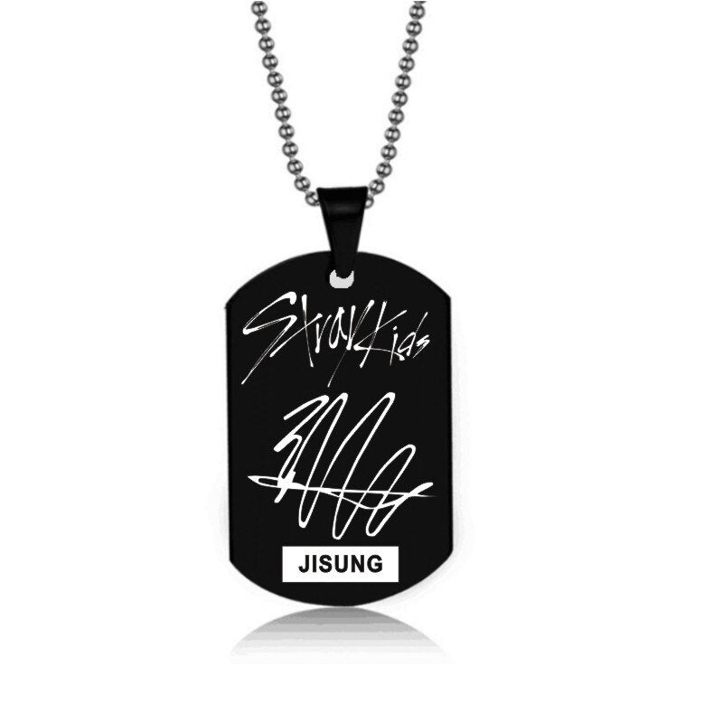 Stray Kids Signature Pendant Birthday Name Stainless Steel Pendant Necklace Black Metal Tag Necklaces for Women Men Jewelry
