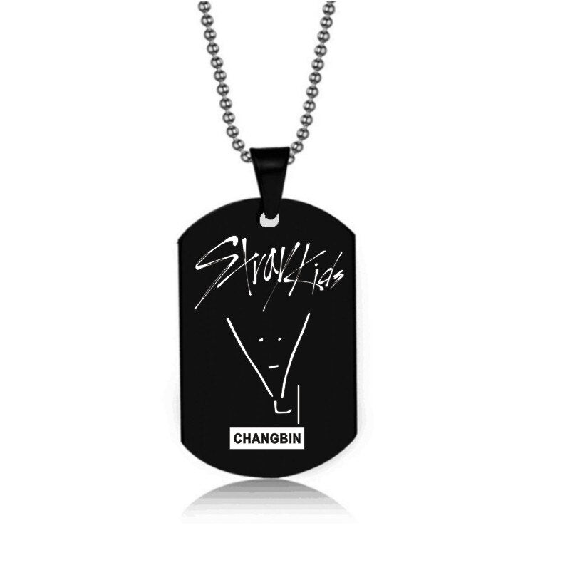 Stray Kids Signature Pendant Birthday Name Stainless Steel Pendant Necklace Black Metal Tag Necklaces for Women Men Jewelry