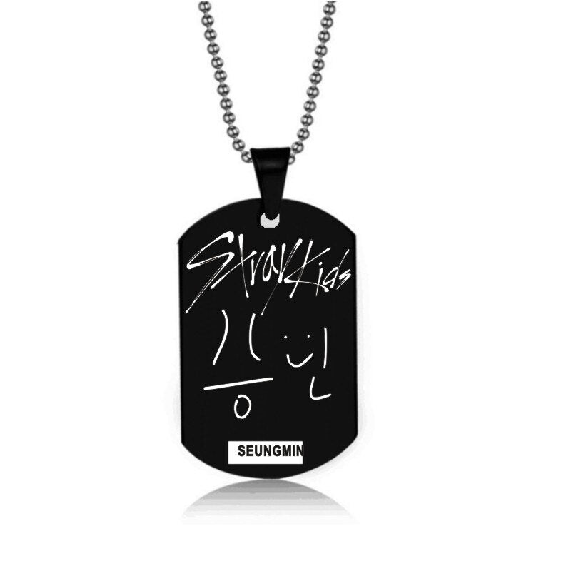 Stray Kids Signature Pendant Birthday Name Stainless Steel Pendant Necklace Black Metal Tag Necklaces for Women Men Jewelry