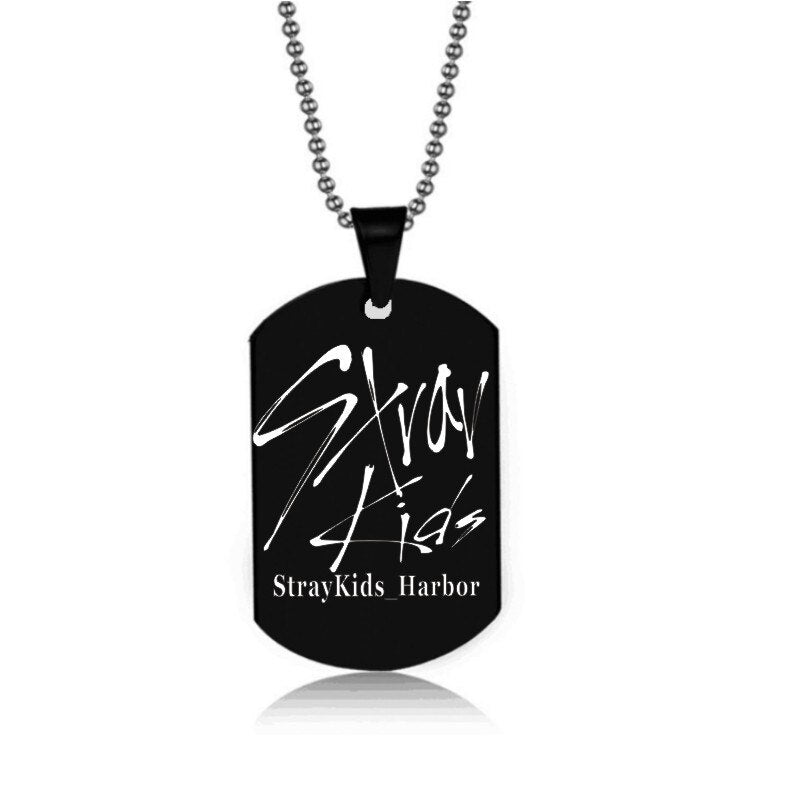 Stray Kids Signature Pendant Birthday Name Stainless Steel Pendant Necklace Black Metal Tag Necklaces for Women Men Jewelry