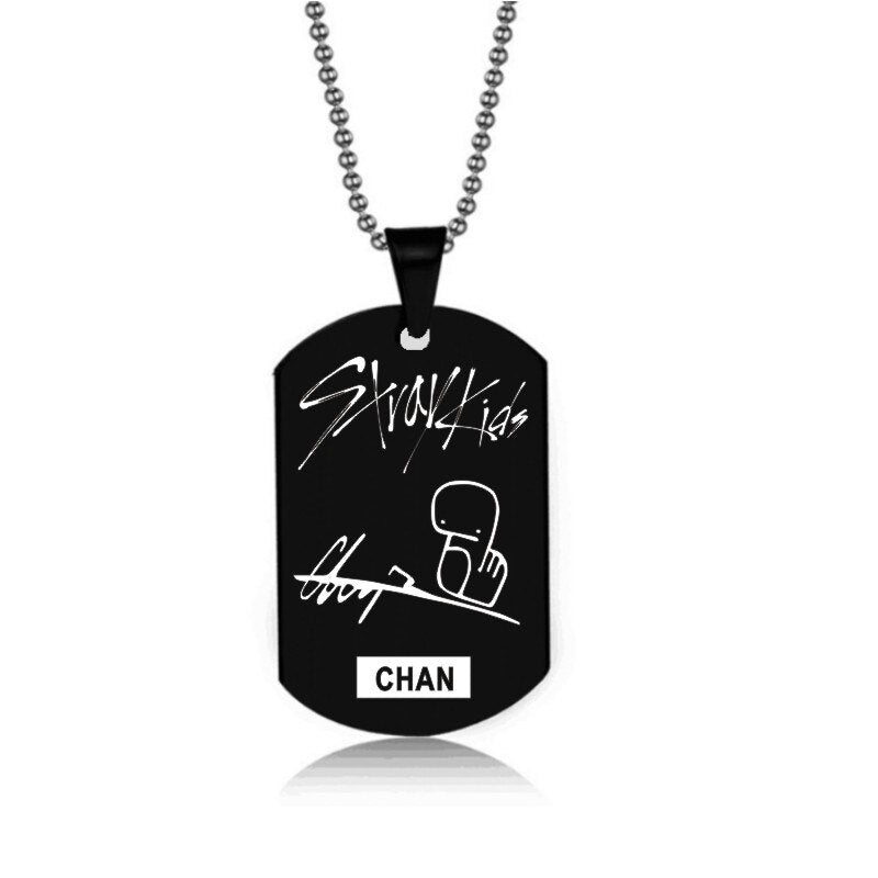 Stray Kids Signature Pendant Birthday Name Stainless Steel Pendant Necklace Black Metal Tag Necklaces for Women Men Jewelry